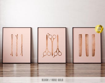 Decorazioni per saloni di parrucchiere, set di 3 stampe in lamina con stilista di capelli - Decorazioni per saloni di bellezza - Regalo per stilisti di capelli - Decorazioni murali per saloni di parrucchiere - Regalo per parrucchieri