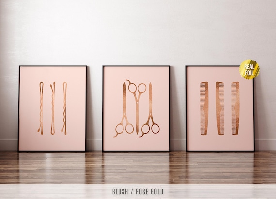 Hair Salon Decor Hair Stylist Foil Print Set of 3 - Beauty Salon Decor - Hair Stylist Gift - Hair Salon Wall Art - Hairdresser Gift