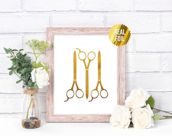 Hair Salon Decor Scissor Art Hairdresser Foil Print - Beauty Salon Decor - Hair Salon Wall Art - Hairstylist Gift - Hairdresser Gift
