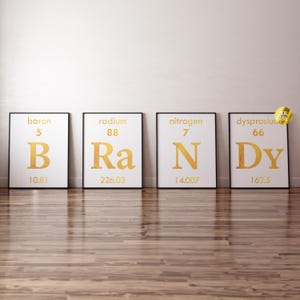 Zestaw 4 nadruków na folii z tablicą okresową Brandy - prezent dla barmana - prezent dla chemika - nadruki na wózki barowe - sztuka barowa - prezent dla nauczyciela