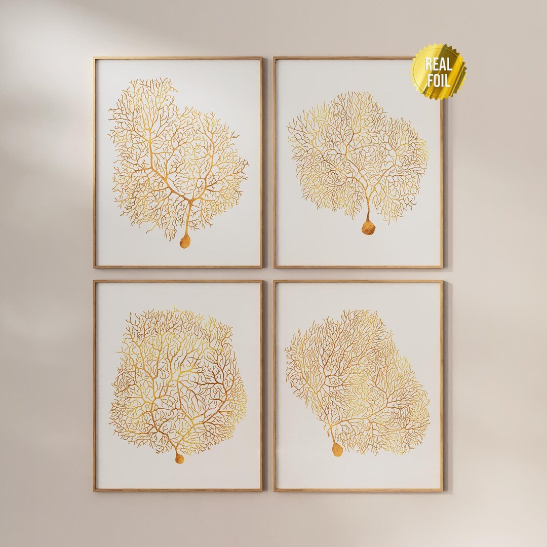 Neuron Brain Anatomy Foil Print Set of 4 - Purkinje Brain Cell Art ...