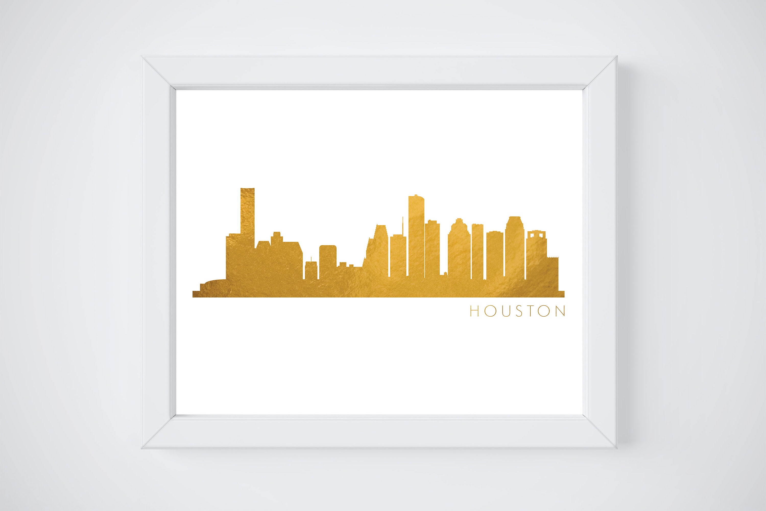 Houston Skyline Wall Art Gold Foil Print Houston Texas Etsy
