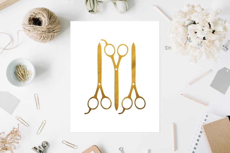 Hair Salon Decor Scissor Art Hairdresser Foil Print Beauty Etsy Canada