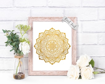 Mandala Poster Gold Foil Print - Mandala Art - Yoga Wall Art - Mandala Wall Art - Meditation Art - Gifts For Her - Yoga Art - Zen Art