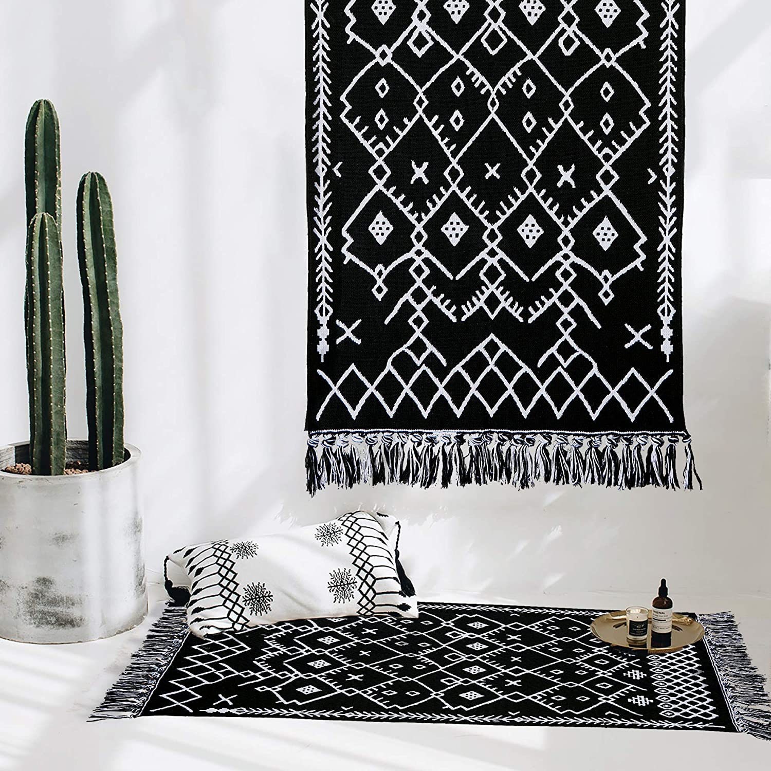 Small Rugs Black Boho Rug Black Bathrom Rug Cotton Rug Etsy