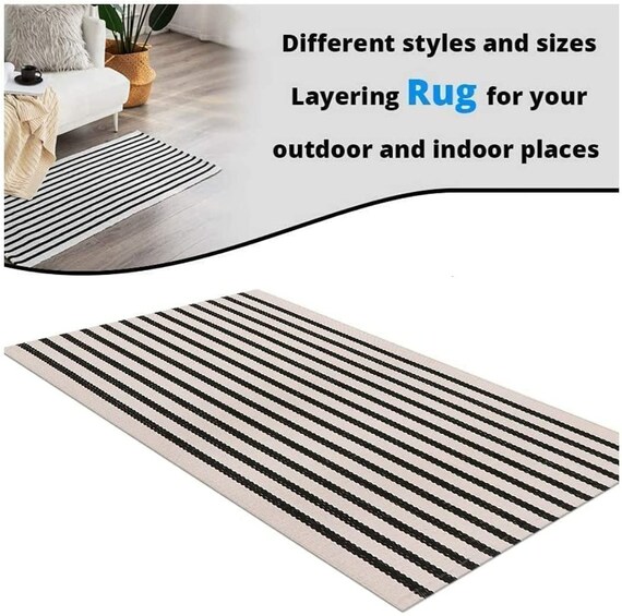 Black and White Accent Rug Outdoor Indoor Striped Kitchen Rug Etsy