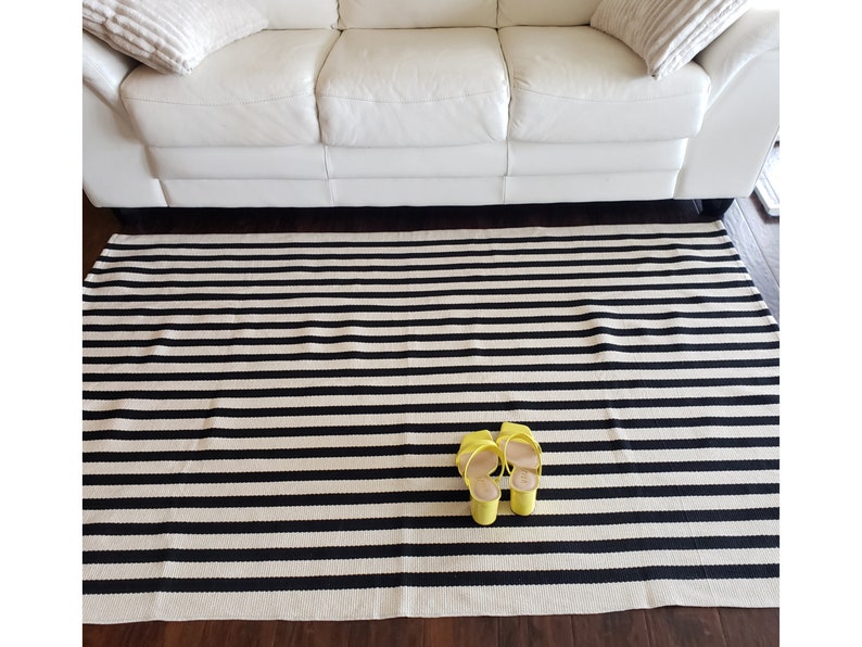 Black and White Accent Rug Outdoor Indoor Striped Kitchen Rug Etsy