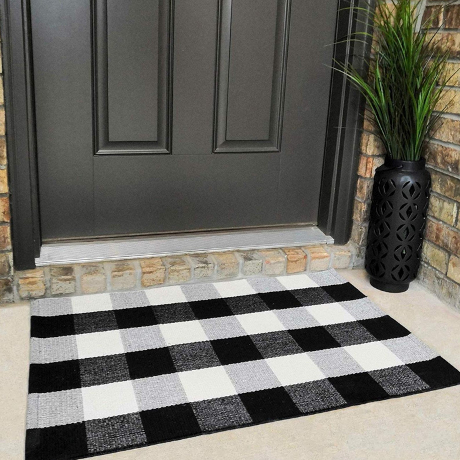 Black and White Buffalo Plaid Layering Front Door Rug Etsy