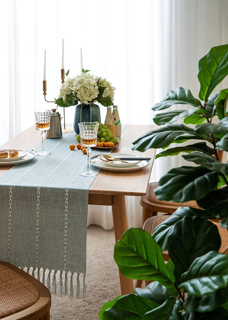 Dusty Blue Table Runner Rustic Table Runners Cotton Linen Etsy
