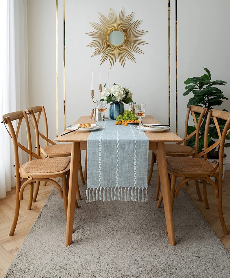 Dusty Blue Table Runner Rustic Table Runners Cotton Linen Etsy