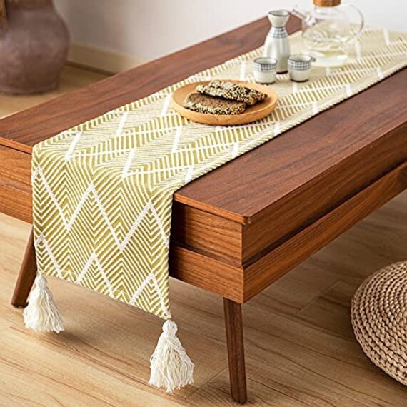 Boho Table Runner Wavy Striped Jacquard Woven Table Runner Etsy
