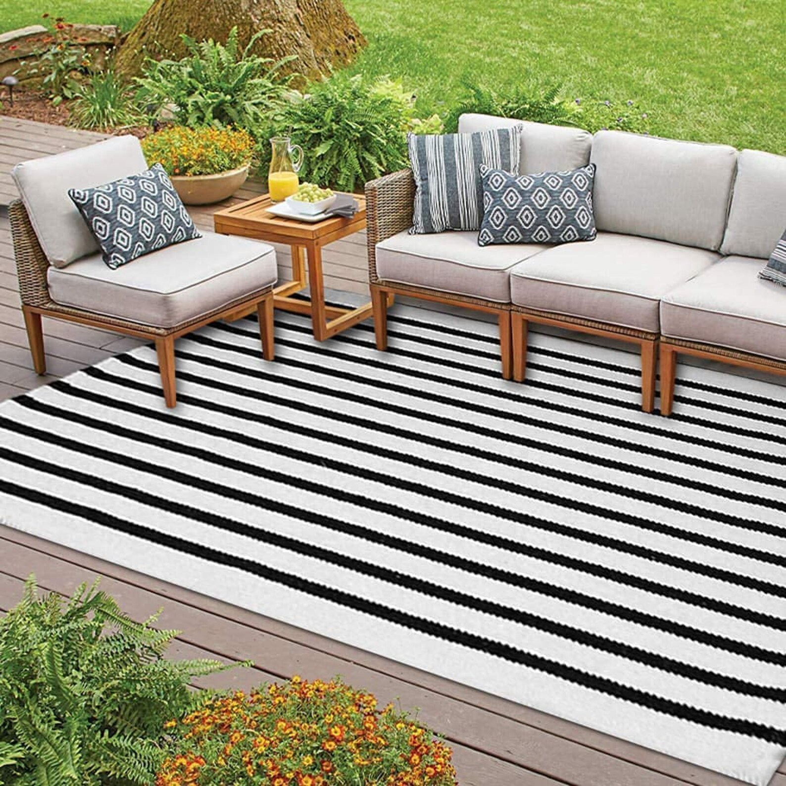 Black and White Accent Rug Outdoor Indoor Striped Kitchen Rug Etsy