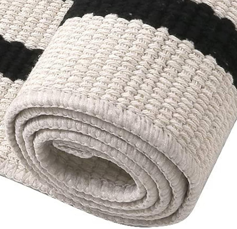 Black and White Accent Rug Outdoor Indoor Striped Kitchen Rug Etsy