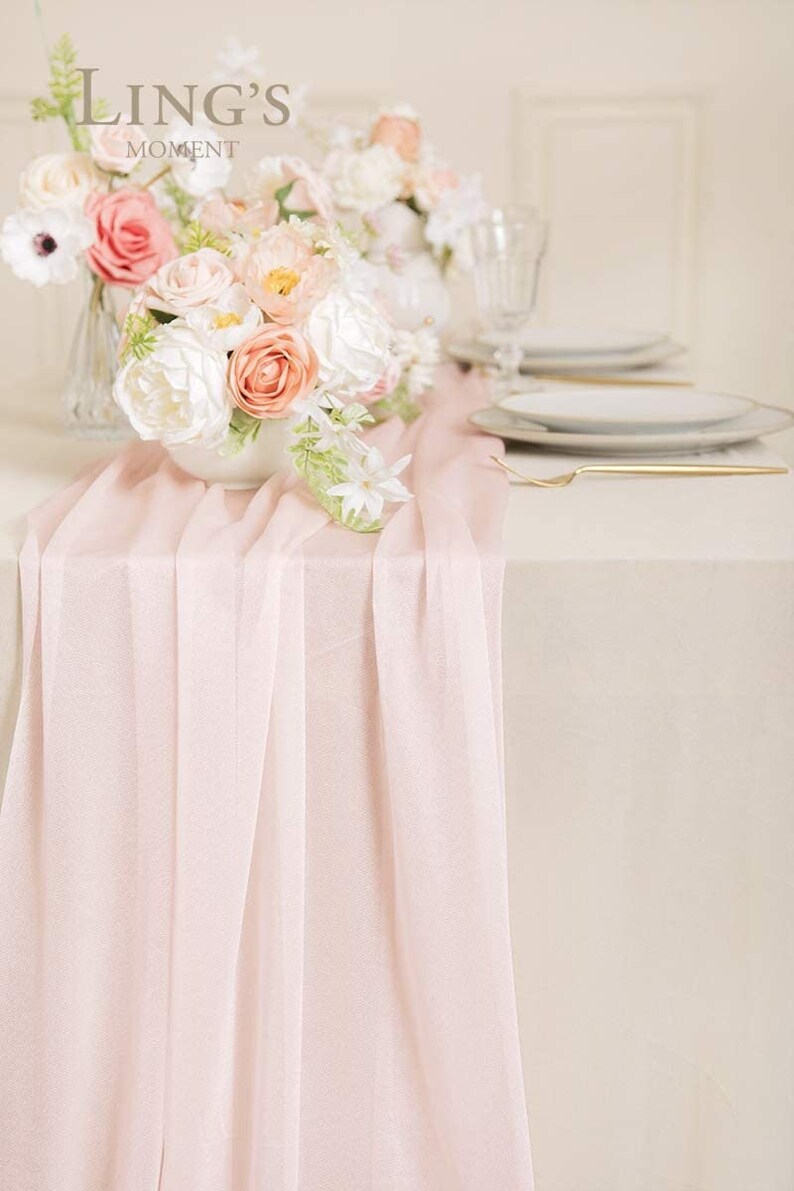 Blush Sheer Chiffon Table Runner for Wedding Rustic Wedding Etsy