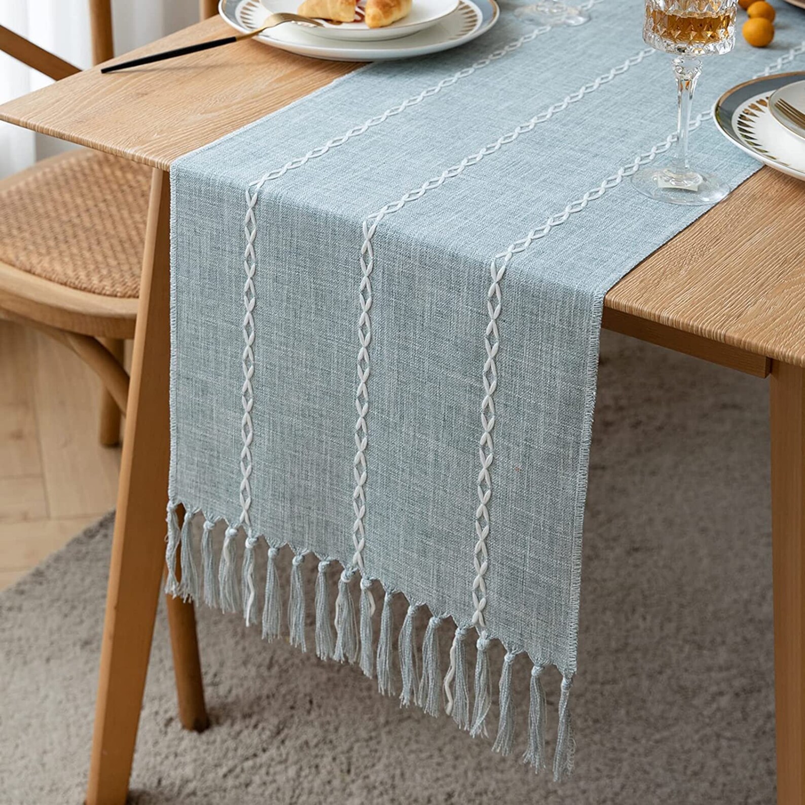 Dusty Blue Table Runner Rustic Table Runners Cotton Linen Etsy