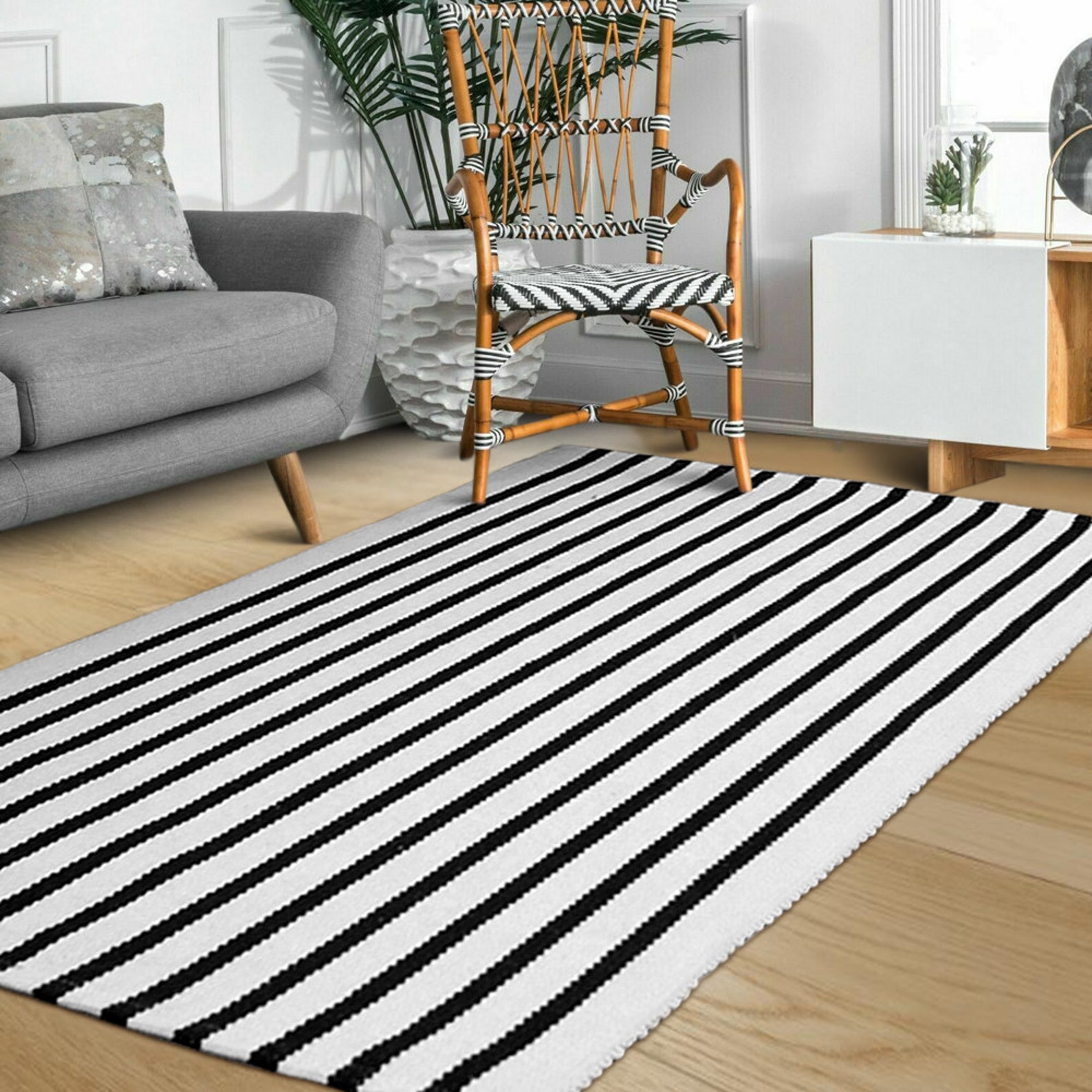 Black and off White Cotton Woven Area Rugs Bohemian Rug Etsy