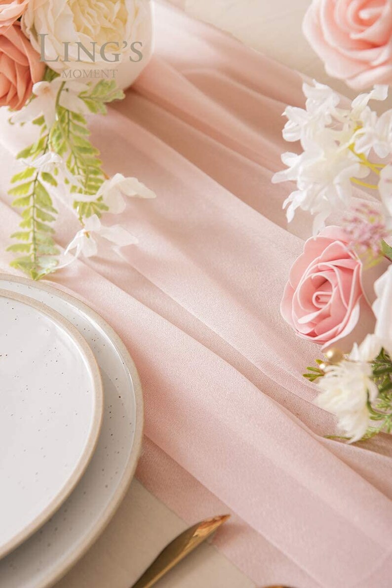 Blush Sheer Chiffon Table Runner for Wedding Rustic Wedding Etsy