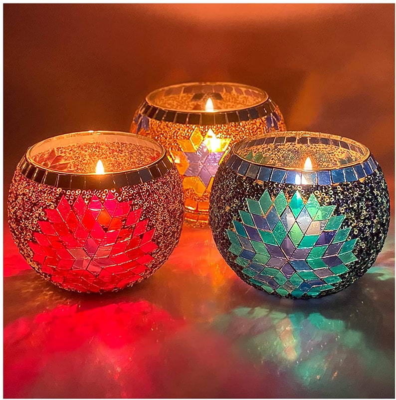 Handmade Stained Glass Candle Holders Glass Tealight Candle Etsy