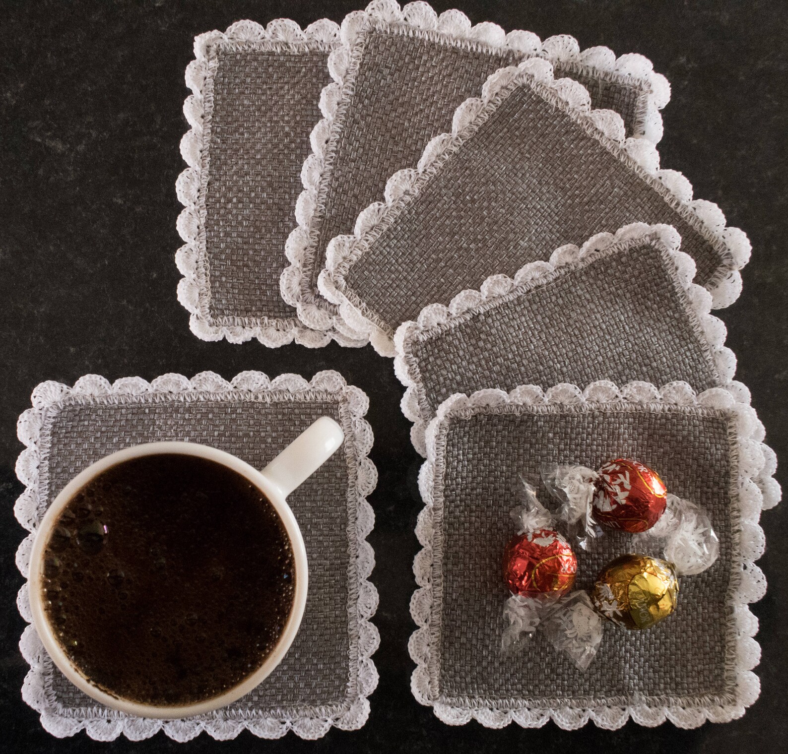 Set of 6 Embroidered Fabric Coasters Etsy