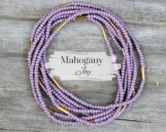 Waist Beads with Clasp or Tie On | Lavender Bloom | Women&#39;s Handmade Boho Jewelry | Weight Loss Tracker | Plus Size | Gift For Her