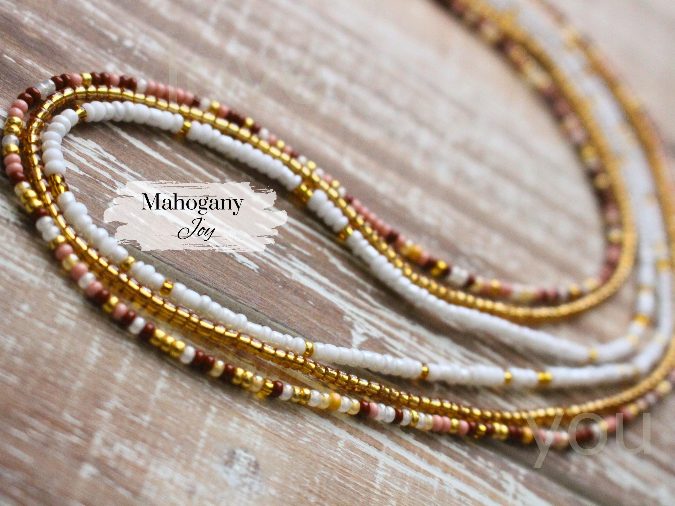 Set of 3 Waist Beads with Clasp or Tie On | Mahogany Majesty | Handmade Boho Jewelry | Weight Loss Tracker | Plus Size | Gift Ideas