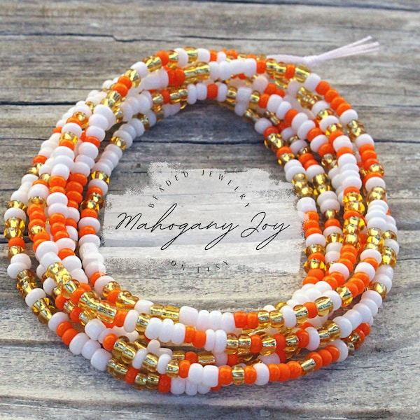 Orange Confetti Waist Beads | BUY 3+ GET 1 FREE | Waist Beads for Weight Loss | Waist Beads Plus Size | Waist Beads