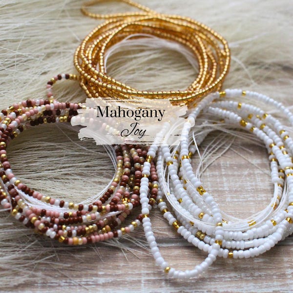 Set of 3 Waist Beads with Clasp or Tie On | Mahogany Majesty | Handmade Boho Jewelry | Weight Loss Tracker | Plus Size | Gift Ideas For Her