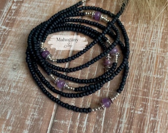 Waist Beads with Clasp or Tie On | Amethyst Crystal | Women's Boho Body Jewelry | Weight Loss Tracker Beads | Plus Size | Gift Ideas