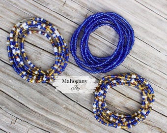 Waist Beads Set (3) | Clasp or Tie-On Option | Plus Size Friendly | Weight Loss Tracker | Sensory-Friendly Feminine Jewelry | Blue Royalty