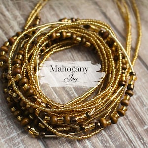 Waist Beads with Clasp or Tie On | Dripping In Gold | Handmade Boho Body Jewelry | Weight Loss Tracker Beads | Plus Size | Gift Idea for Her