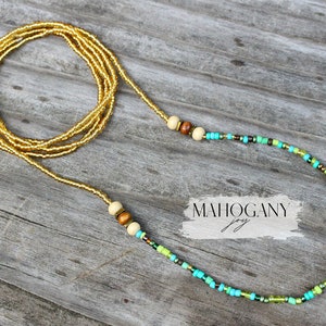 Gold Caribbean Gyal Waist Beads with Clasp or Tie On Earth Tone Women Self Love Boho Belly Jewelry Weight Loss Tracker Charm Plus Size