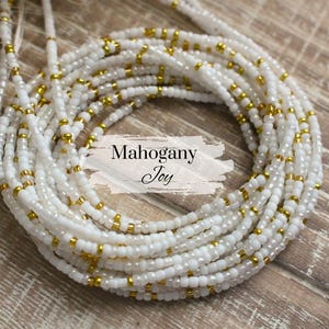 Waist Beads with Clasp or Tie On | White & Gold Mix | Handmade Boho Body Jewelry | Weight Loss Tracker | Plus Size | Gift Ideas