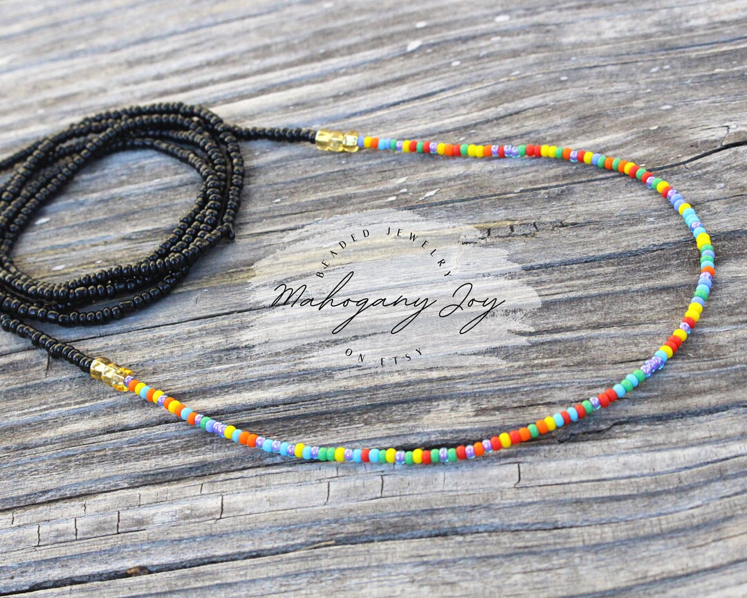 Black & Rainbow Waist Beads, Waist Beads With Clasp, Waist Beads Plus