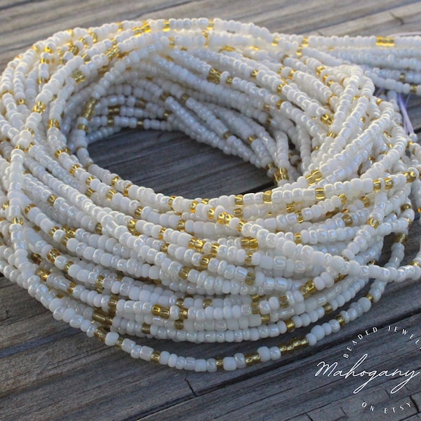 White & Gold Mix Waist Beads | BUY 3+ GET 1 FREE | Waist Beads With Clasp | Weight Loss Beads Plus Size Available | Belly Beads Waist Charm