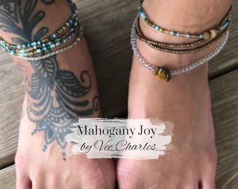 Beaded Anklet Caribbean Gyal Set of 2 with Clasp or Tie On Ankle Bracelet Beads Body Positivity Love Beaded Anklet Boho Gift Idea for Women