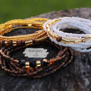 Set of 3 Waist Beads with Clasp or Tie On | Autumn Stack | Handmade Boho Belly Beads | Weight Loss Tracker | Body Jewelry | Gift For Her