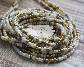 Waist Beads with Clasp or Tie On | Sandy Serenity | Women&#39;s Handmade Boho Body Jewelry | Weight Loss Tracker Beads | Plus Size | Gift Ideas