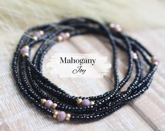 Waist Bead with Clasp or Tie On | Lavender Eclipse | Women Handmade Boho Body Jewelry | Weight Loss Tracker Beads | Plus Size | Gift