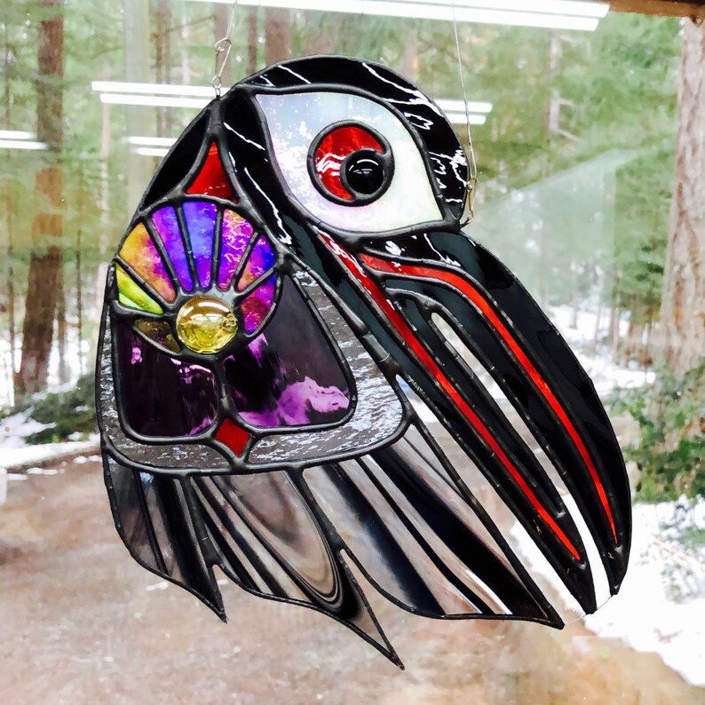 Crow with Northern lights Stained Glass Suncatcher Etsy