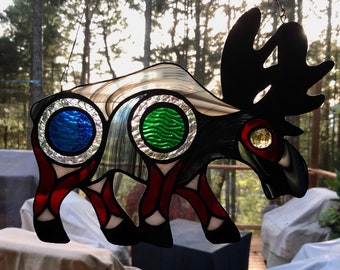 Festive Moose Stained Glass Suncatcher