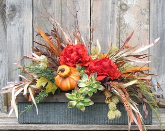 Pumpkin Decor, Autumn Decor, Thanksgiving Table Decor, Coffee Table Decor,  Rustic Decor, Artificial Flower Arrangement
