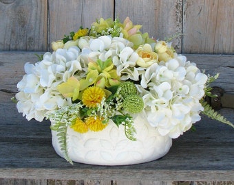 Artificial Flower Arrangement, Centerpiece for Dining Table, Faux Floral Arrangement, Kitchen Centerpiece, Unique Modern Vase Arrangement