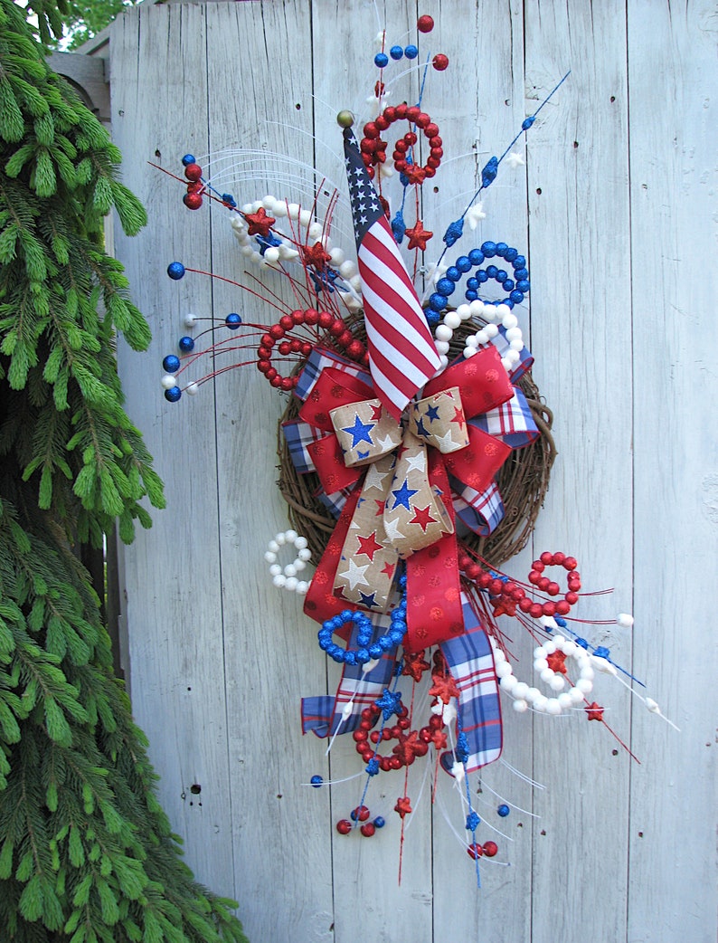 Patriotic Wreath Fourth of July Swag American Flag Wreath