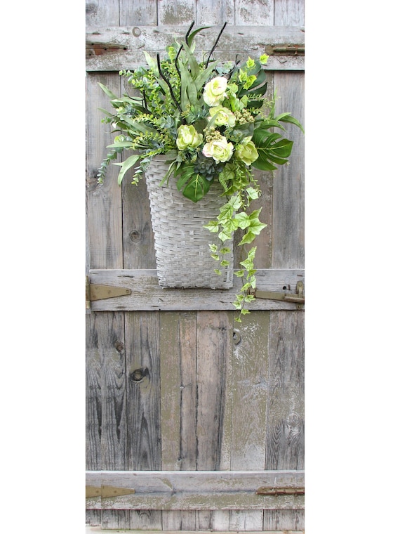 Hanging Basket With Greenery and Flowers, Large Wall Pocket, Woven Wall  Planter, Rustic Whitewashed - Etsy