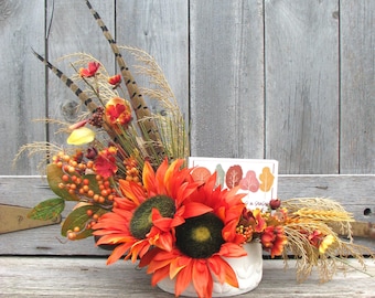 Thanksgiving Decor, Autumn, Decor, Coffee Table Decor, Thanksgiving Table Decor, Rustic Sunflower Decor, Centerpiece