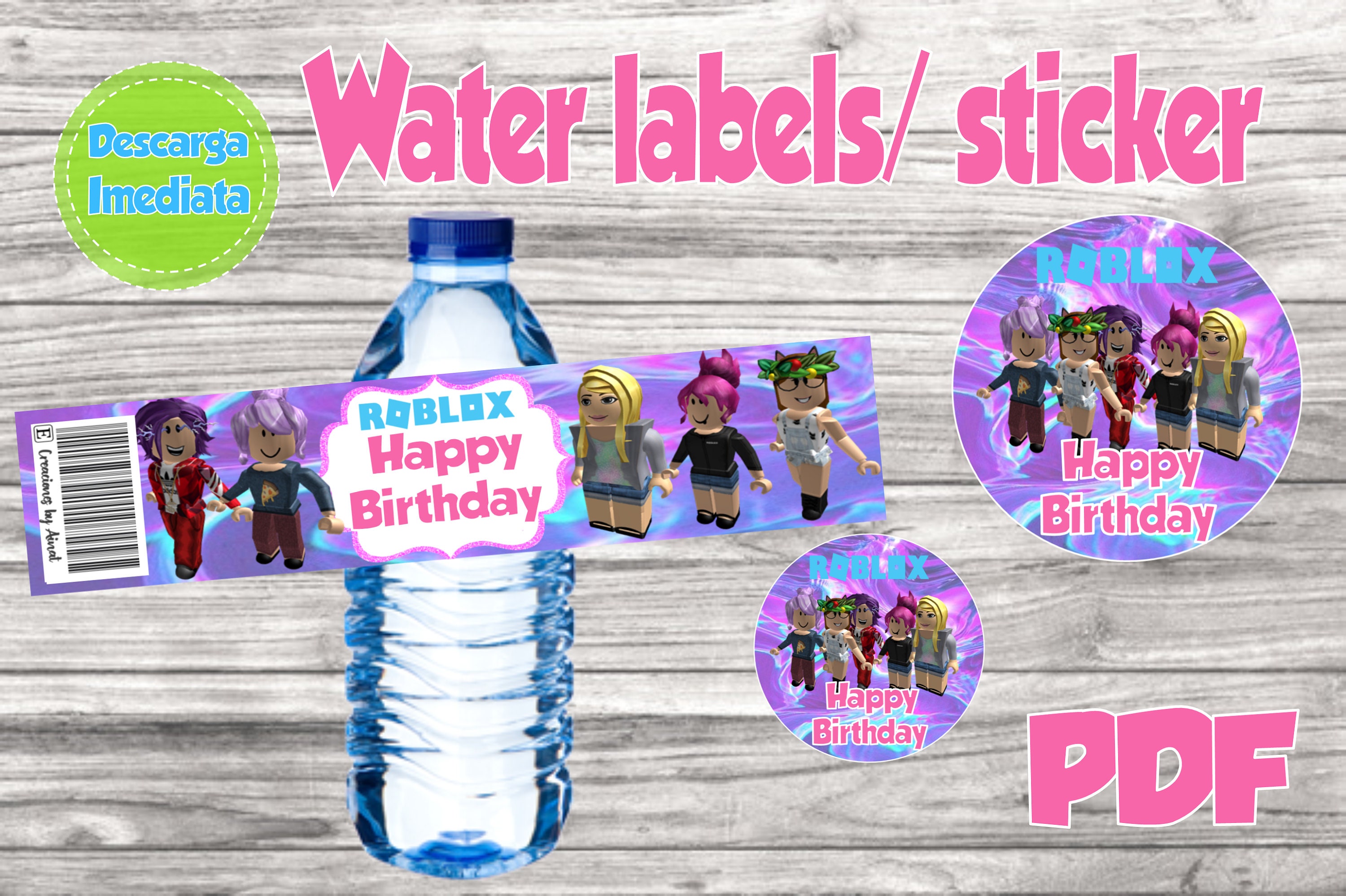 Roblox water label & stickers Happy Birthday Descarga | Etsy