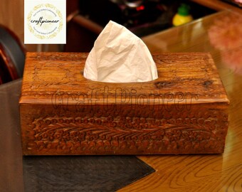 Blue Harmony Tissue Box Cover wood Unique  Handmade by us 