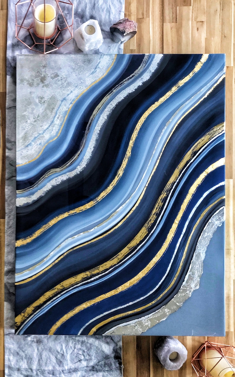 Geode Wall Art Resin Art Agate Painting Gold Leaf Painting - Etsy