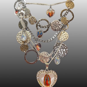 Virgin Mary Virgen de Guadalupe necklace.  mexican necklace,  beautiful necklace  with traditional religious charms. 3 strands 3 layers