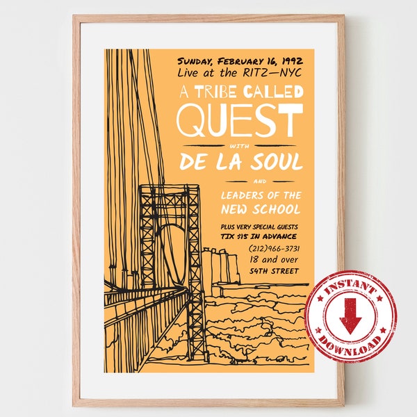 Digital Print—A TRIBE CALLED QUEST and De La Soul Concert Poster 11"x17" and 18"x24"—Download, Print & Frame Yourself, Wall Art, Home Decor